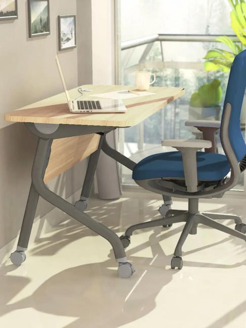 Godrej Interio Compact Fold Engineered Wood Study Table Free Standing - Siam Teak, Knock Down