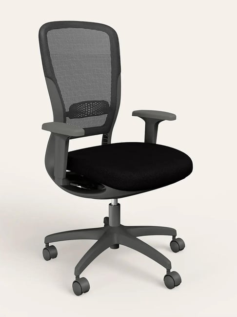 Godrej Interio Motion Mesh Office Arm Chair Black, Knock Down