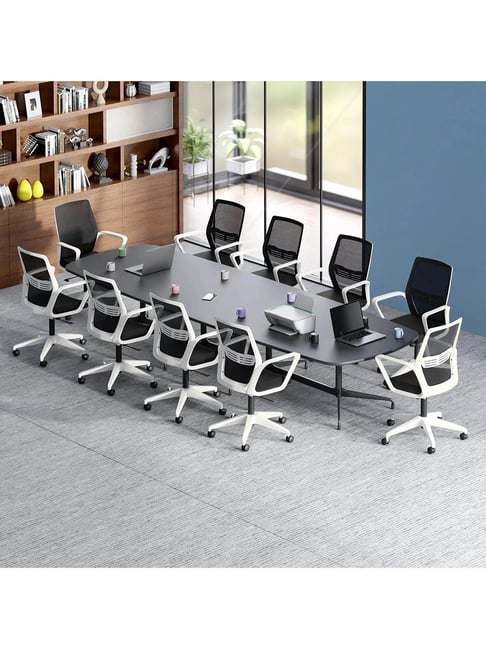 Godrej Interio Vurv Mid Back Fabric Study Arm Chair Black, Set of 10