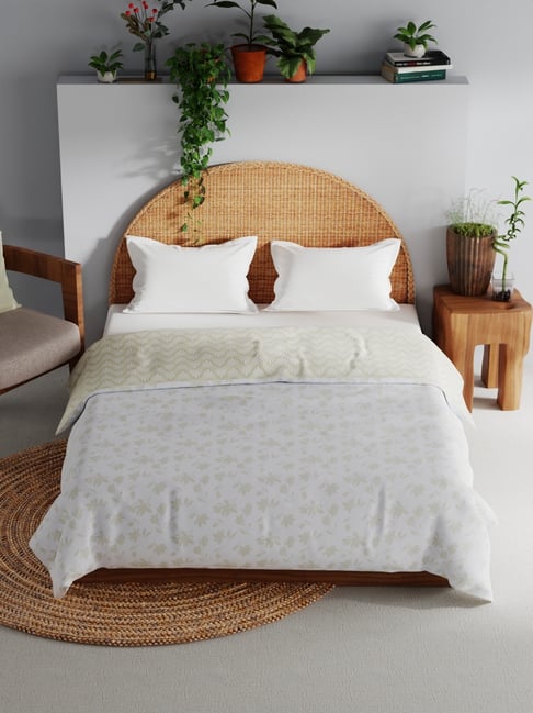 Bianca Mezzo Khaki & White Cotton Floral Double Dohar