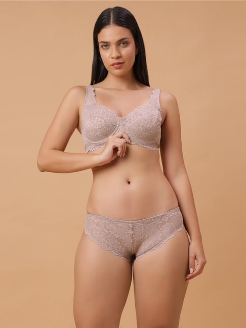 Soie Brown Solid Lingerie Set