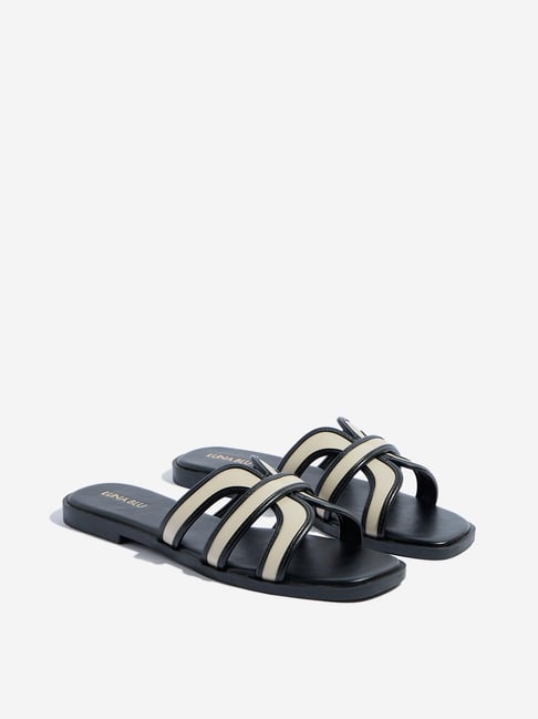 LUNA BLU by Westside Black Multi-Strap Slides-image-8