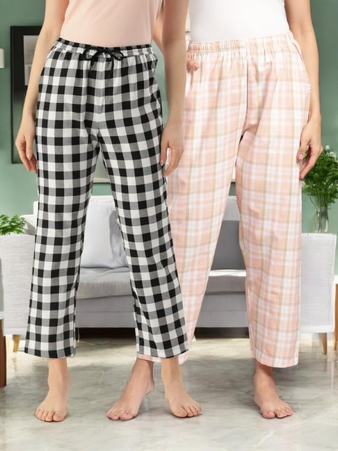Kryptic Pink & White Cotton Relaxed Fit Printed Lounge Pants - Pack of 2-picture-43