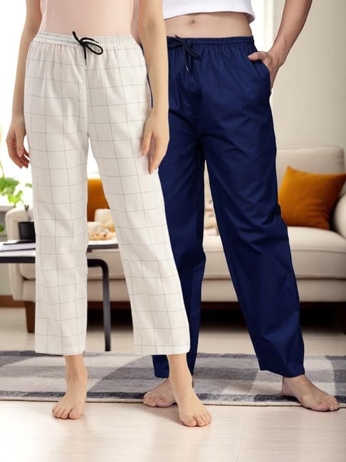 Kryptic Blue & White Cotton Relaxed Fit Printed Lounge Pants - Pack of 2-picture-23