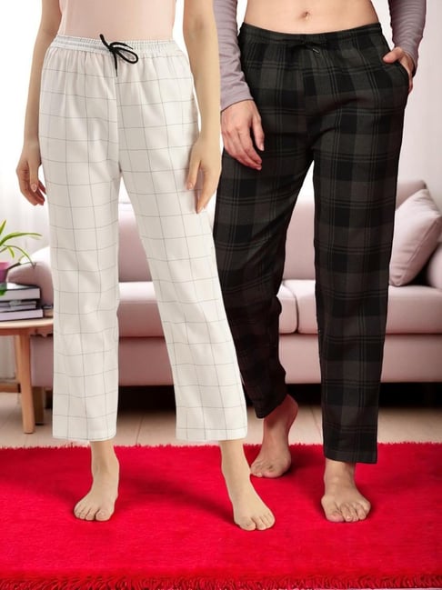 Kryptic Green & White Cotton Relaxed Fit Printed Lounge Pants - Pack of 2-picture-12