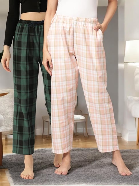 Kryptic Pink & Green Cotton Relaxed Fit Printed Lounge Pants - Pack of 2-picture-15