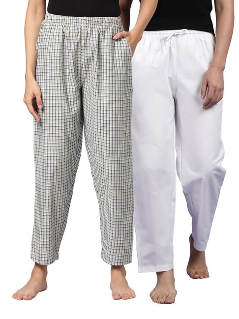 Kryptic White & Blue Cotton Relaxed Fit Printed Lounge Pants - Pack of 2-picture-36
