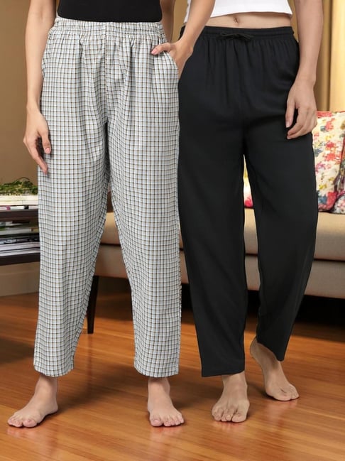 Kryptic Black & Blue Cotton Relaxed Fit Printed Lounge Pants - Pack of 2-picture-41