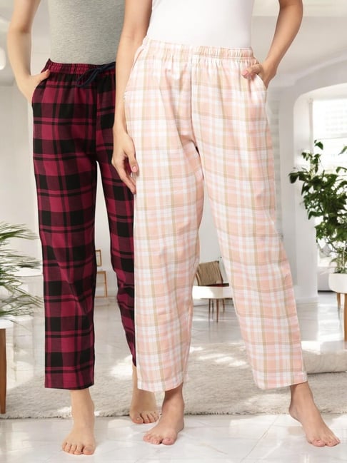 Kryptic Pink & Maroon Cotton Relaxed Fit Printed Lounge Pants - Pack of 2-picture-28