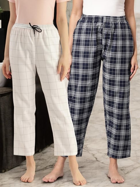 Kryptic Navy Blue & White Cotton Relaxed Fit Printed Lounge Pants - Pack of 2-picture-26