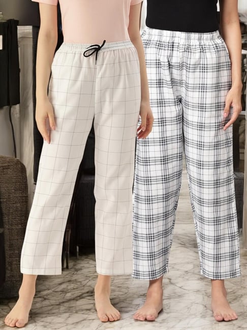 Kryptic White & White Cotton Relaxed Fit Printed Lounge Pants - Pack of 2-picture-38
