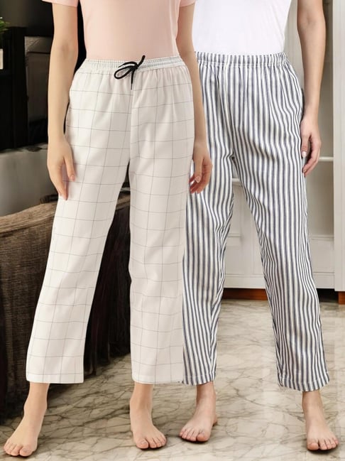 Kryptic Blue & White Cotton Relaxed Fit Printed Lounge Pants - Pack of 2-picture-22