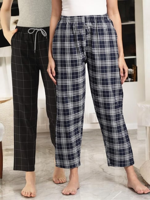 Kryptic Navy Blue & Black Cotton Relaxed Fit Printed Lounge Pants - Pack of 2-picture-44