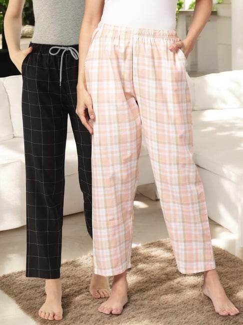 Kryptic Pink & Black Cotton Relaxed Fit Printed Lounge Pants - Pack of 2-picture-46