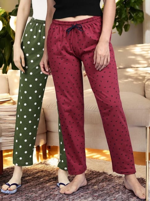 Kryptic Maroon & Light Green Cotton Relaxed Fit Printed Lounge Pants - Pack of 2-picture-42
