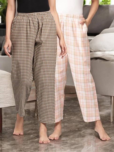 Kryptic Pink & Brown Cotton Relaxed Fit Printed Lounge Pants - Pack of 2-picture-17