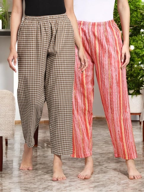 Kryptic Pink & Brown Cotton Relaxed Fit Printed Lounge Pants - Pack of 2-picture-24