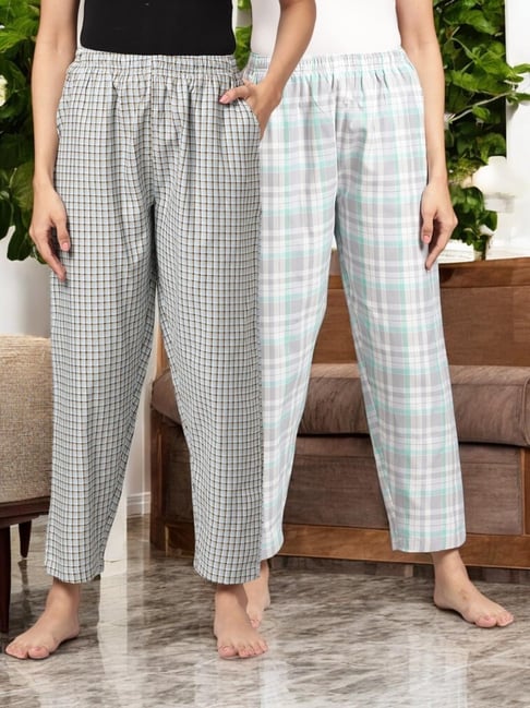 Kryptic Grey & Blue Cotton Relaxed Fit Printed Lounge Pants - Pack of 2-picture-15