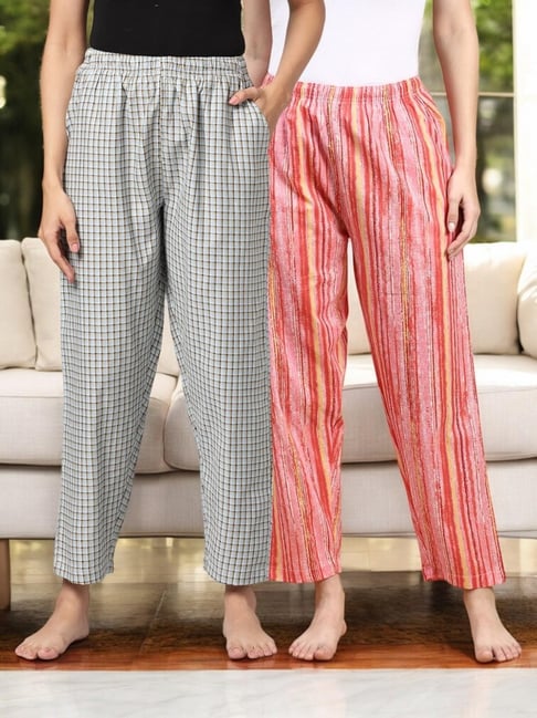 Kryptic Pink & Blue Cotton Relaxed Fit Printed Lounge Pants - Pack of 2-picture-33