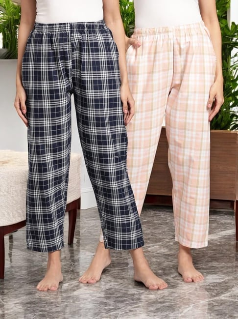 Kryptic Pink & Navy Blue Cotton Relaxed Fit Printed Lounge Pants - Pack of 2-picture-23