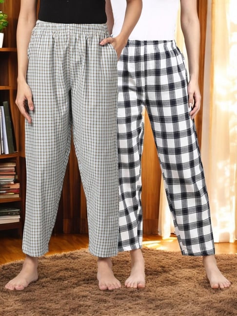 Kryptic White & Blue Cotton Relaxed Fit Printed Lounge Pants - Pack of 2-picture-40