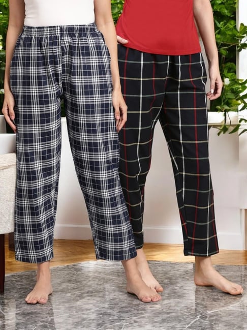 Kryptic Black & Navy Blue Cotton Relaxed Fit Printed Lounge Pants - Pack of 2-picture-14