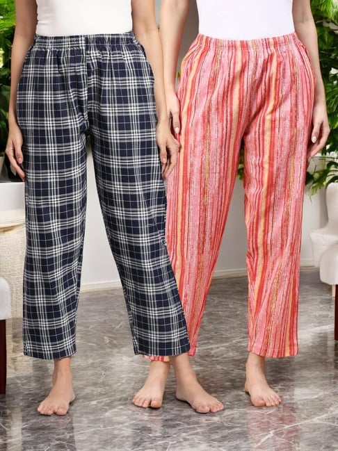 Kryptic Pink & Navy Blue Cotton Relaxed Fit Printed Lounge Pants - Pack of 2-picture-39