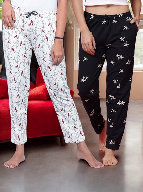 Kryptic Navy Blue & Off White Cotton Relaxed Fit Printed Lounge Pants - Pack of 2-picture-32