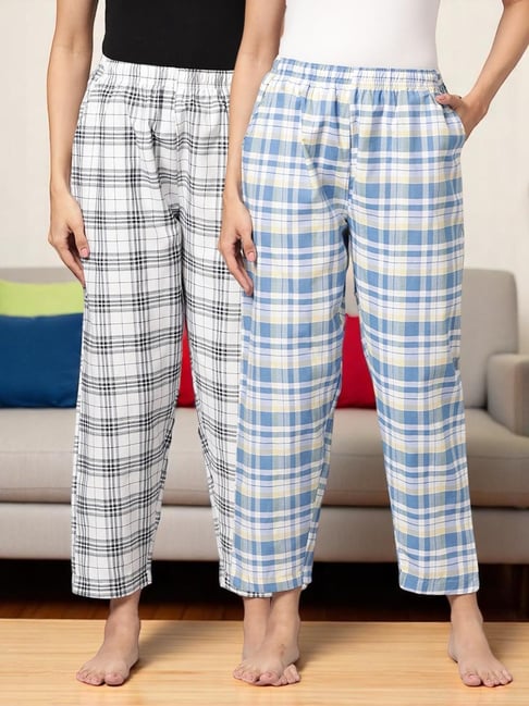 Kryptic Blue & White Cotton Relaxed Fit Printed Lounge Pants - Pack of 2-picture-20
