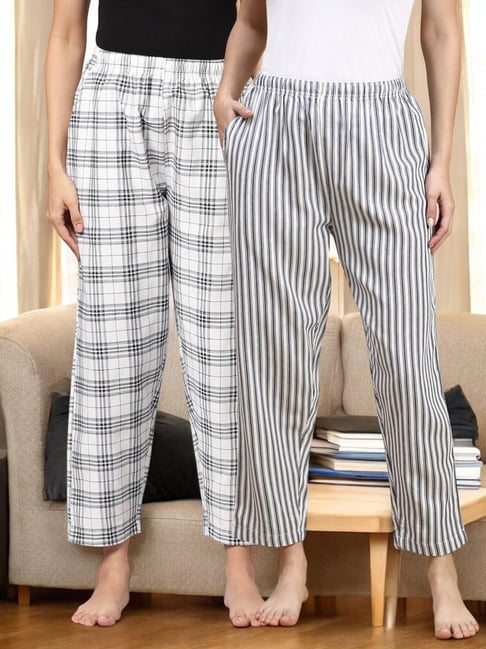 Kryptic Dark Blue & White Cotton Relaxed Fit Printed Lounge Pants - Pack of 2-picture-29