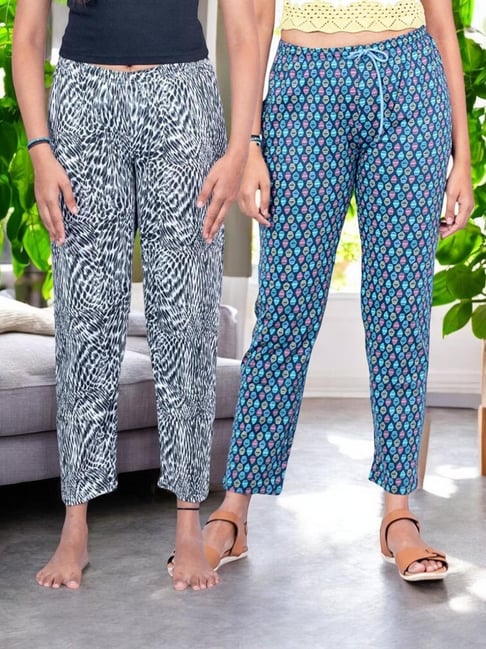 Kryptic Blue & White Cotton Relaxed Fit Printed Lounge Pants - Pack of 2-picture-18