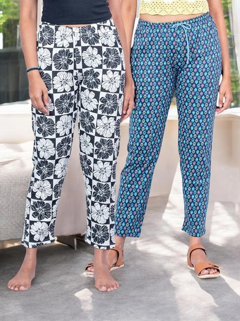 Kryptic Blue & Off White Cotton Relaxed Fit Printed Lounge Pants - Pack of 2-picture-30
