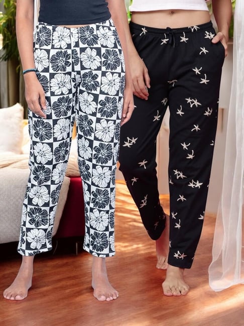 Kryptic Navy Blue & Off White Cotton Relaxed Fit Printed Lounge Pants - Pack of 2-picture-33