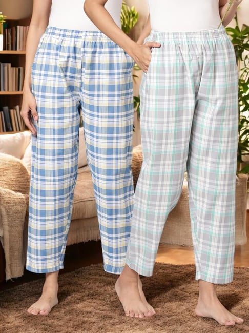 Kryptic Grey & Blue Cotton Relaxed Fit Printed Lounge Pants - Pack of 2-picture-40