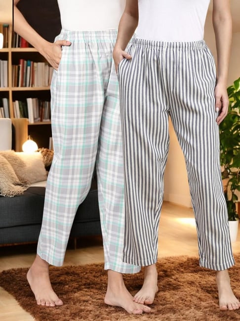 Kryptic Blue & Grey Cotton Relaxed Fit Printed Lounge Pants - Pack of 2-picture-29