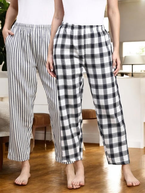 Kryptic White & Blue Cotton Relaxed Fit Printed Lounge Pants - Pack of 2-picture-39