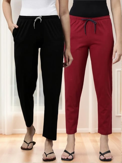 Kryptic Black & Maroon Cotton Regular Fit Lounge Pants - Pack of 2-picture-24