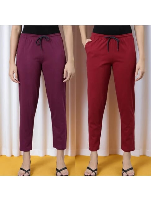 Kryptic Burgundy & Maroon Cotton Regular Fit Lounge Pants - Pack of 2-picture-11