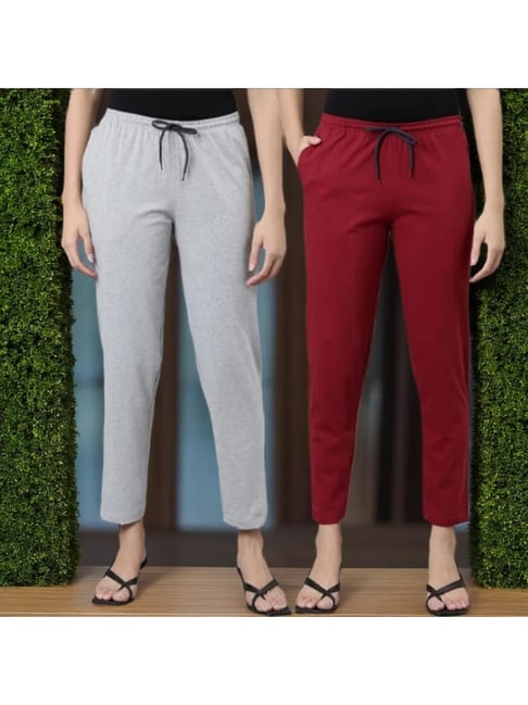 Kryptic Maroon & Grey Melange Cotton Regular Fit Lounge Pants - Pack of 2-picture-25
