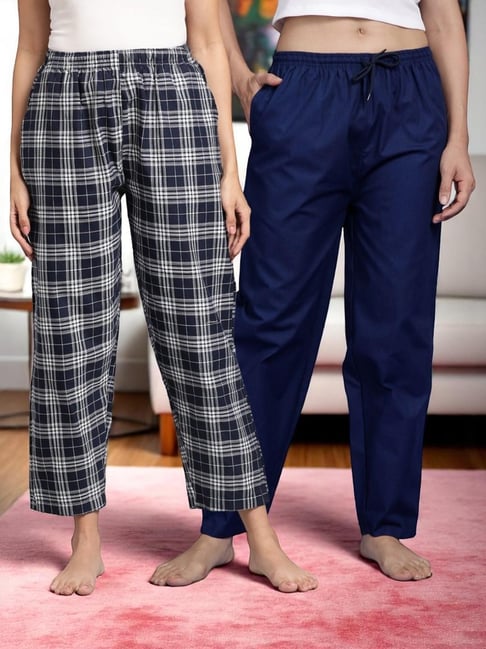 Kryptic Blue & Navy Blue Cotton Relaxed Fit Printed Lounge Pants - Pack of 2-picture-30