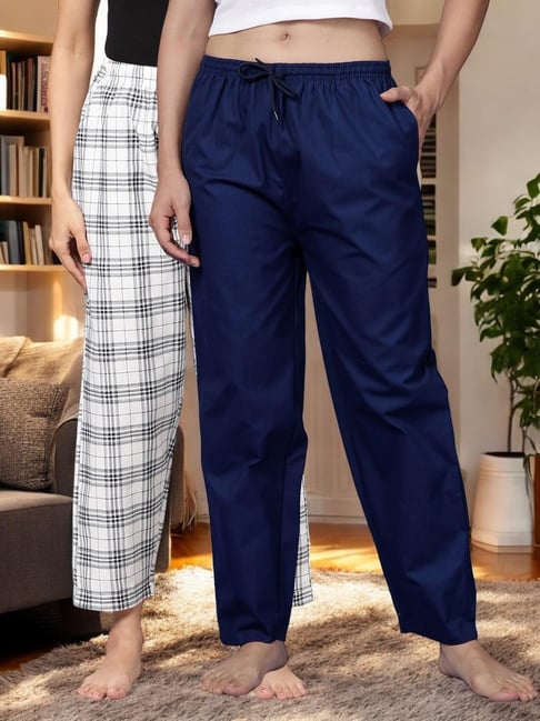 Kryptic Blue & White Cotton Relaxed Fit Printed Lounge Pants - Pack of 2-picture-21