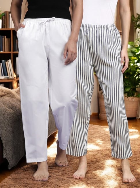 Kryptic White & Blue Cotton Relaxed Fit Printed Lounge Pants - Pack of 2-picture-38