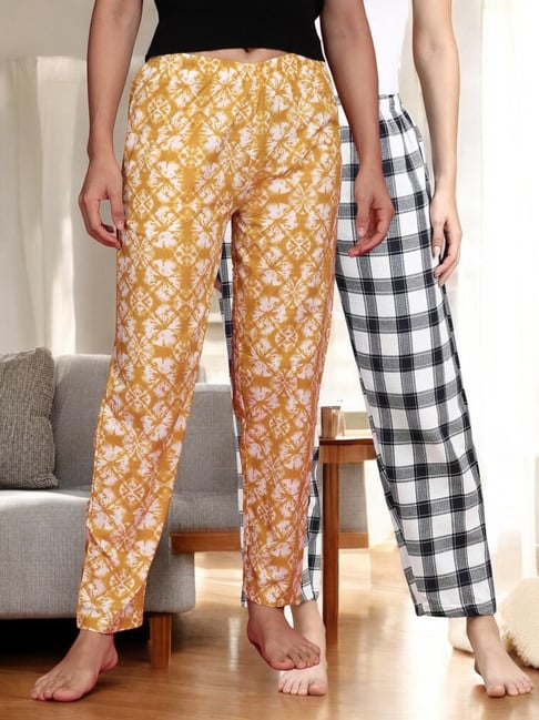 Kryptic Mustard & Navy Blue Cotton Relaxed Fit Printed Lounge Pants - Pack of 2-picture-11