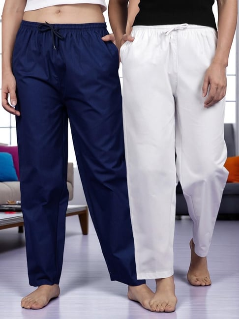 Kryptic White & Blue Cotton Relaxed Fit Printed Lounge Pants - Pack of 2-picture-35