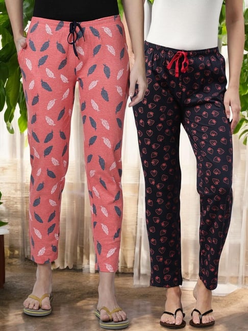 Kryptic Navy & Orange Cotton Relaxed Fit Printed Lounge Pants - Pack of 2-picture-47