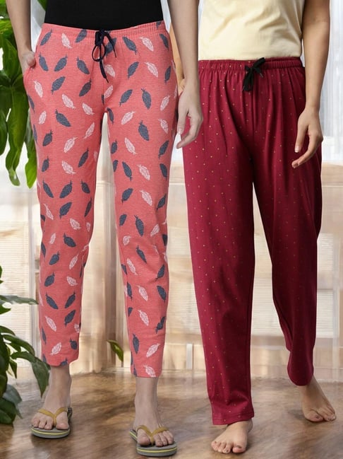 Kryptic Maroon & Orange Cotton Relaxed Fit Printed Lounge Pants - Pack of 2-picture-12