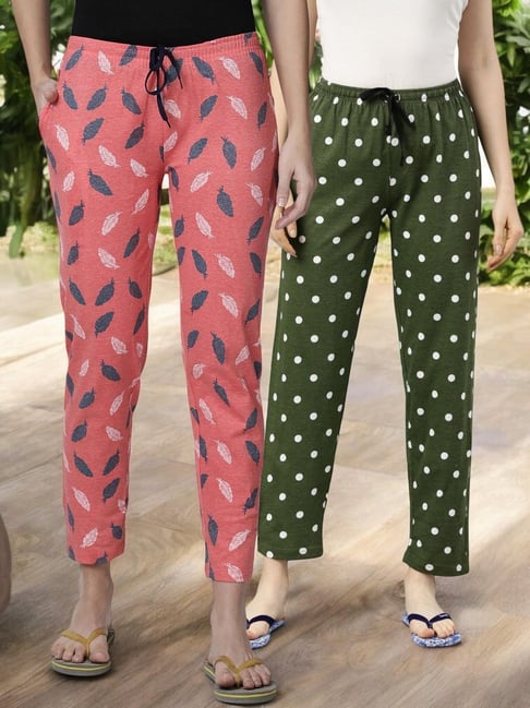 Kryptic Green & Orange Cotton Relaxed Fit Printed Lounge Pants - Pack of 2-picture-46