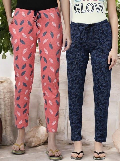 Kryptic Blue & Orange Cotton Relaxed Fit Printed Lounge Pants - Pack of 2-picture-13