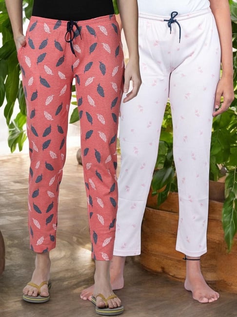 Kryptic Peach & Orange Cotton Relaxed Fit Printed Lounge Pants - Pack of 2-picture-41