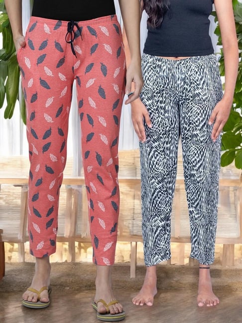 Kryptic White & Orange Cotton Relaxed Fit Printed Lounge Pants - Pack of 2-picture-16